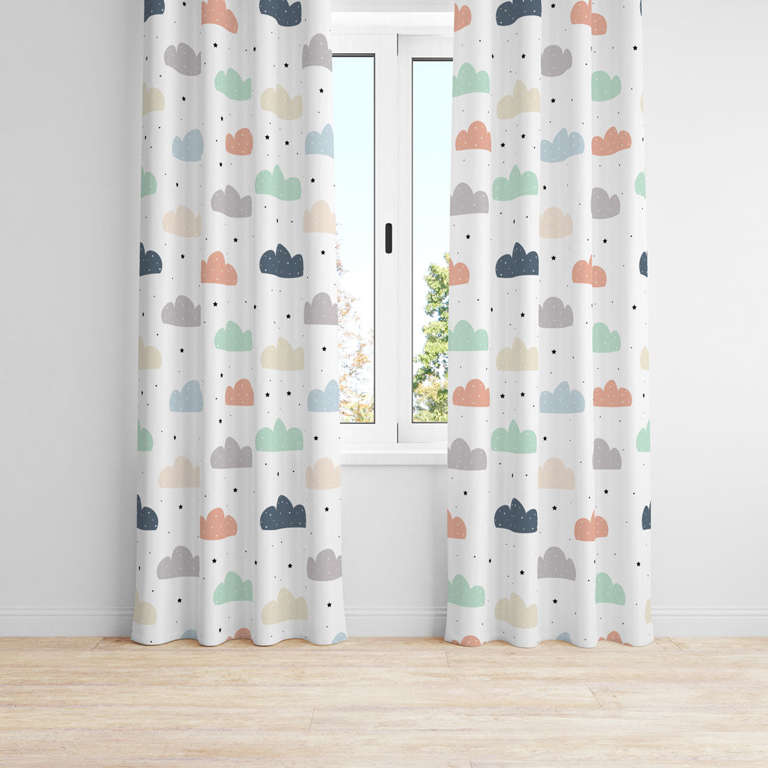 Kids Nursery Blackout Curtain Panel Neutral Clouds, Kids Bedroom ...