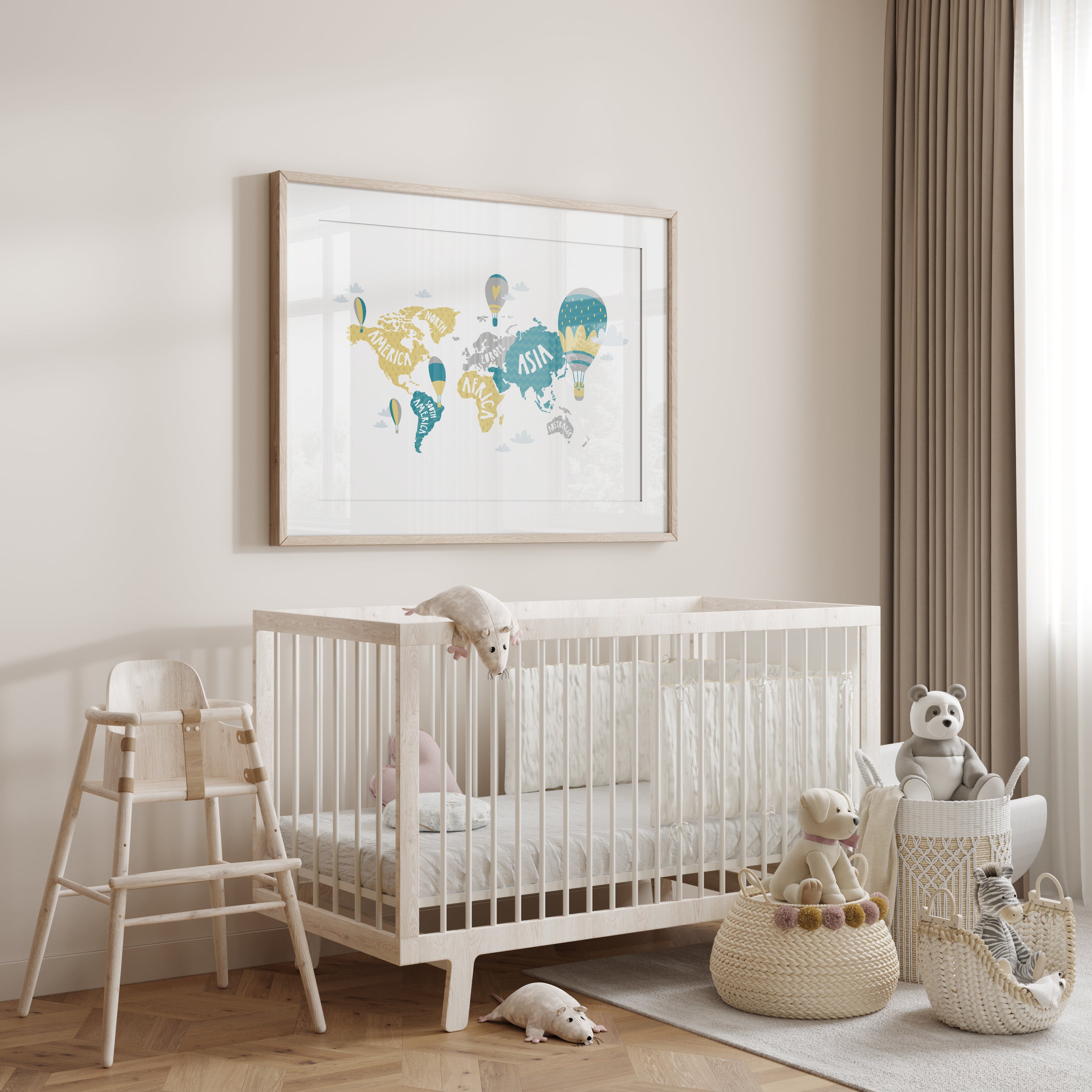 Kids Wall Art Print World Map Gender Neutral, Nursery Wall Art, Kids ...