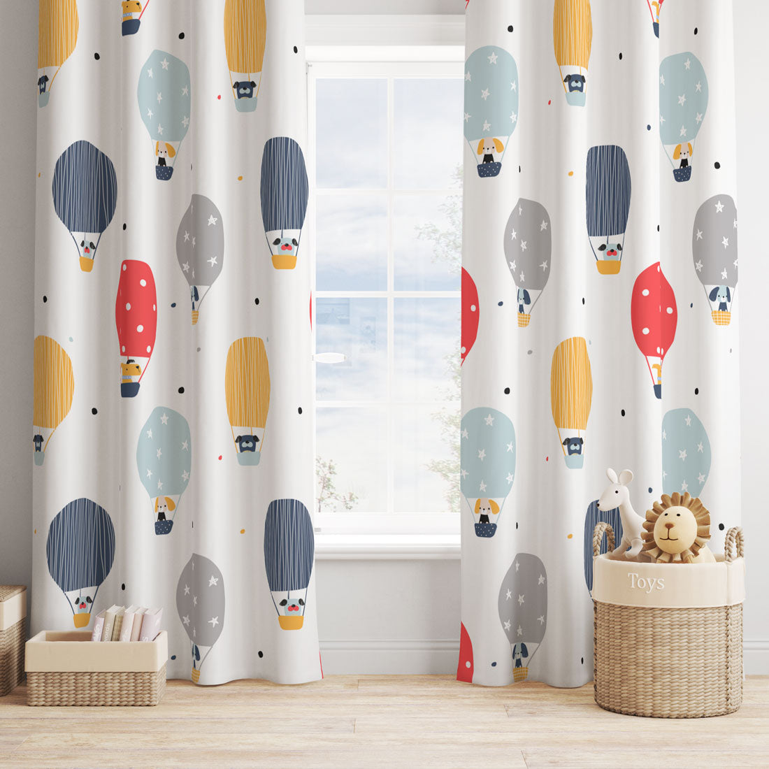 Nursery Blackout Curtain Panel Neutral Hot Air Balloons, Kids Bedroom ...