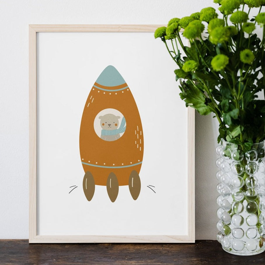 Boys Wall Art Print Outer Space Rocket, Baby Wall Decor, Boys Bedroom ...