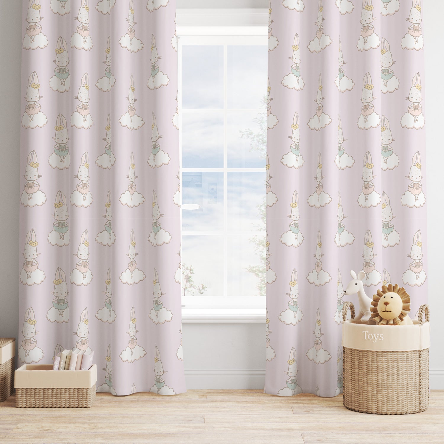 Girls Nursery Blackout Curtain Panels Bunny Rabbits, Girls Bedroom ...