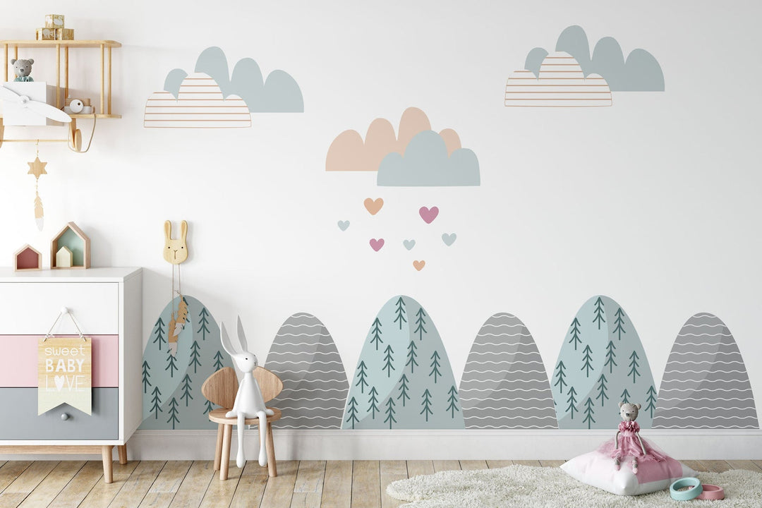 Kids Wall Decals Mountain Scene, Nursery Wall Stickers, Nursery