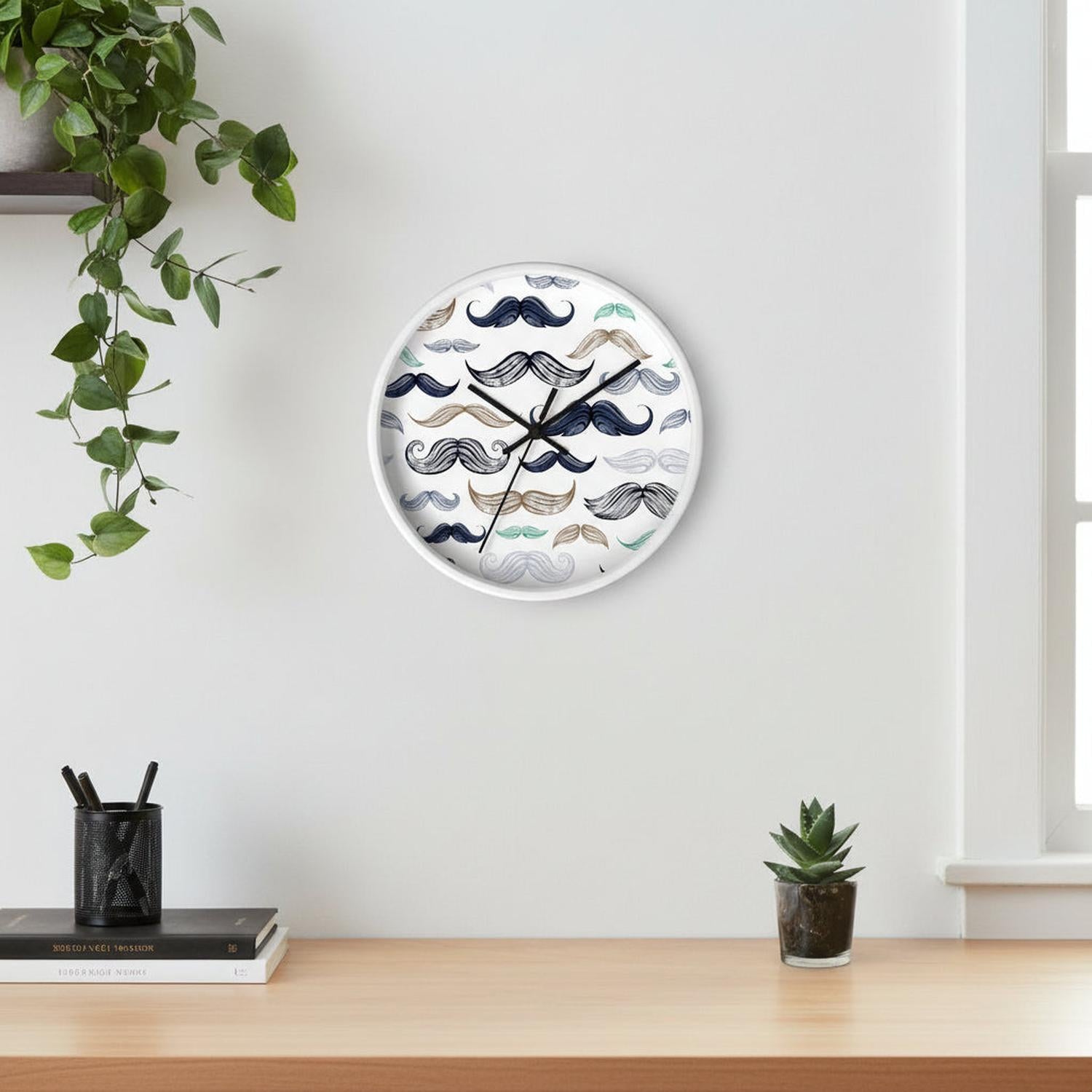 Wall Clock Moustache, Wall Clock Silent, Office Wall Clock, No Ticking ...